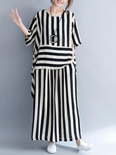 Loose Striped Asymmetric T-shirts+Pants Suit